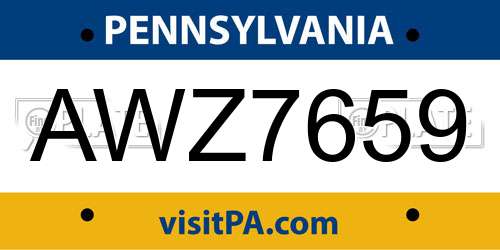 AWZ7659 Pennsylvania License Plate