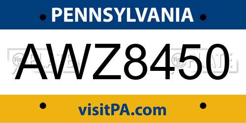 AWZ8450 Pennsylvania License Plate