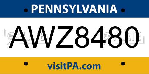 AWZ8480 Pennsylvania License Plate