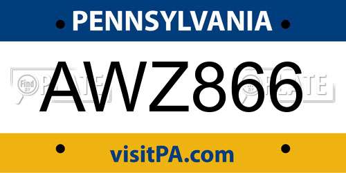 AWZ866 Pennsylvania License Plate