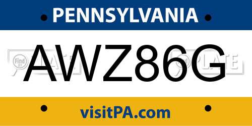 AWZ86G Pennsylvania License Plate