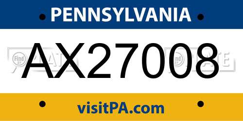 AX27008 Pennsylvania License Plate