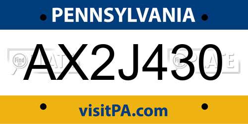 AX2J430 Pennsylvania License Plate