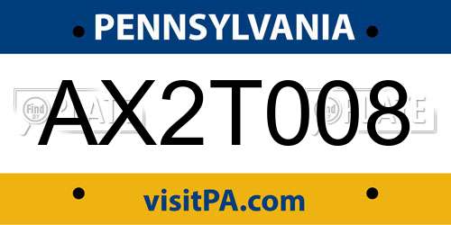 AX2T008 Pennsylvania License Plate