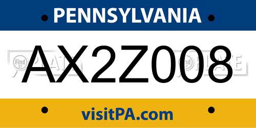 AX2Z008 Pennsylvania License Plate