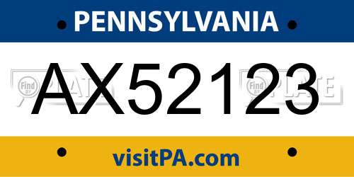 AX52123 Pennsylvania License Plate