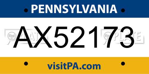 AX52173 Pennsylvania License Plate