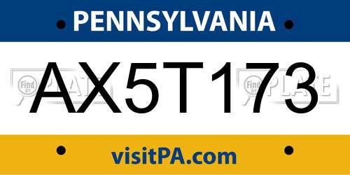 AX5T173 Pennsylvania License Plate