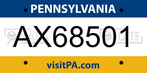 AX68501 Pennsylvania License Plate