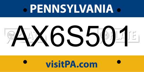 AX6S501 Pennsylvania License Plate