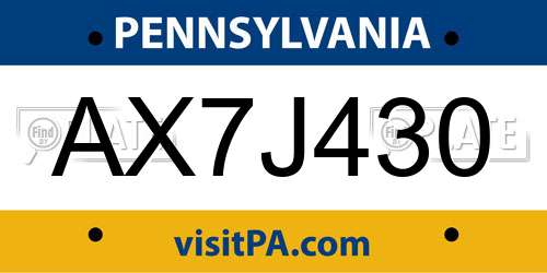 AX7J430 Pennsylvania License Plate