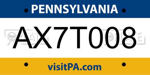 AX7T008 Pennsylvania License Plate