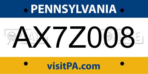 AX7Z008 Pennsylvania License Plate