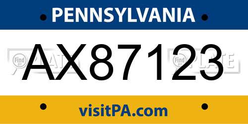 AX87123 Pennsylvania License Plate