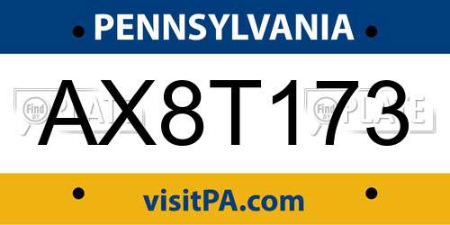 AX8T173 Pennsylvania License Plate