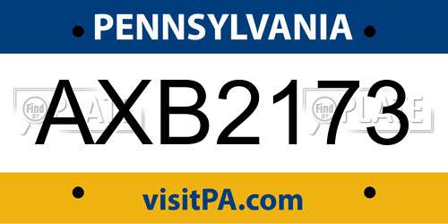 AXB2173 Pennsylvania License Plate