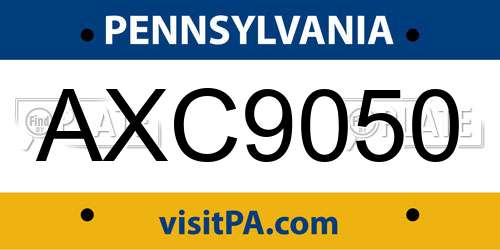 AXC9050 Pennsylvania License Plate