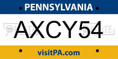 AXCY54 Pennsylvania License Plate