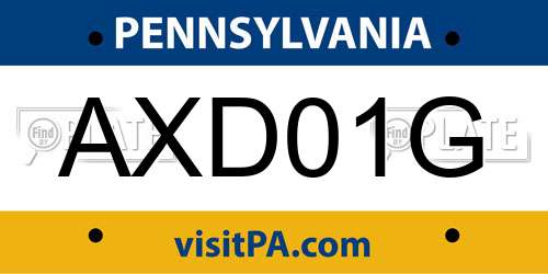AXD01G Pennsylvania License Plate