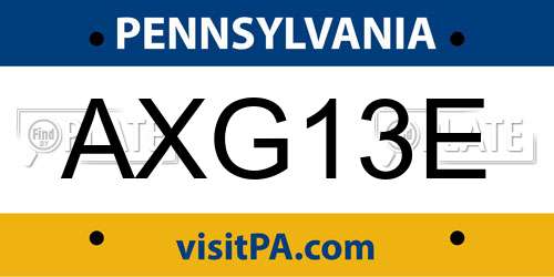 AXG13E Pennsylvania License Plate