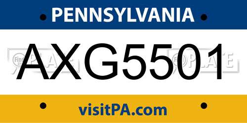 AXG5501 Pennsylvania License Plate