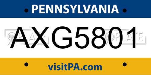 AXG5801 Pennsylvania License Plate
