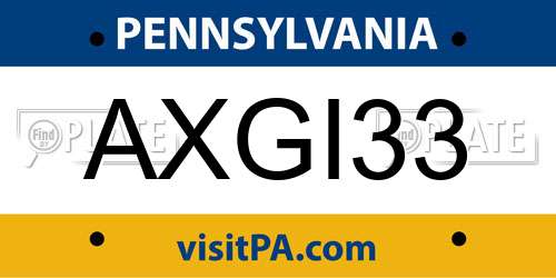 AXGI33 Pennsylvania License Plate