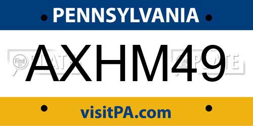 AXHM49 Pennsylvania License Plate