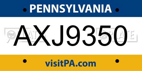 AXJ9350 Pennsylvania License Plate
