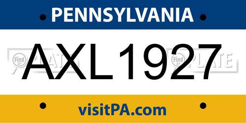AXL1927 Pennsylvania License Plate