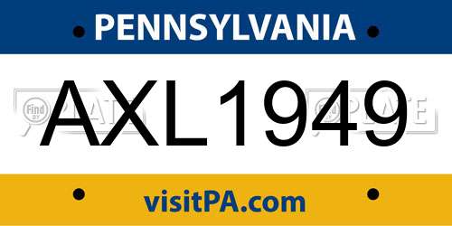 AXL1949 Pennsylvania License Plate
