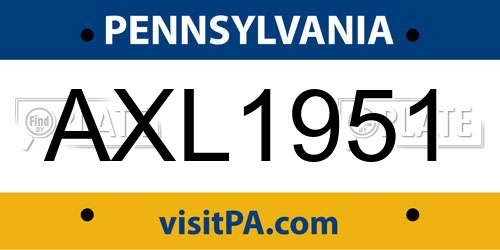 AXL1951 Pennsylvania License Plate