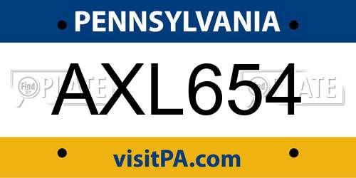 AXL654 Pennsylvania License Plate