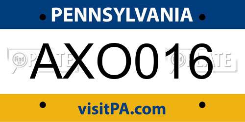 AXO016 Pennsylvania License Plate