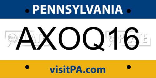 AXOQ16 Pennsylvania License Plate