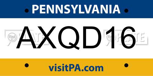 AXQD16 Pennsylvania License Plate