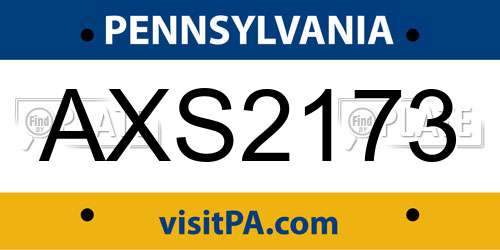 AXS2173 Pennsylvania License Plate