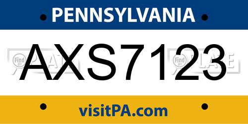AXS7123 Pennsylvania License Plate