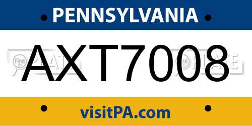 AXT7008 Pennsylvania License Plate