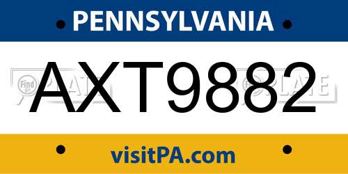 AXT9882 Pennsylvania License Plate