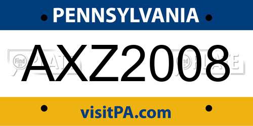 AXZ2008 Pennsylvania License Plate