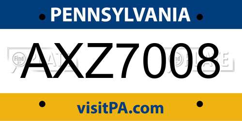AXZ7008 Pennsylvania License Plate