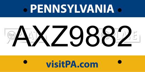 AXZ9882 Pennsylvania License Plate