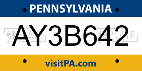 AY3B642 Pennsylvania License Plate