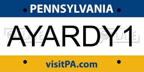 AYARDY1 Pennsylvania License Plate