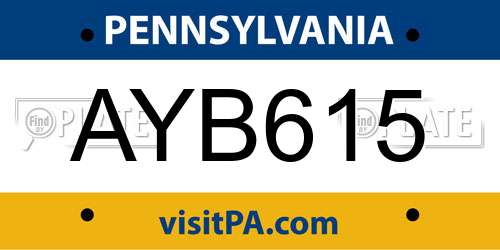 AYB615 Pennsylvania License Plate