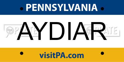 AYDIAR Pennsylvania License Plate