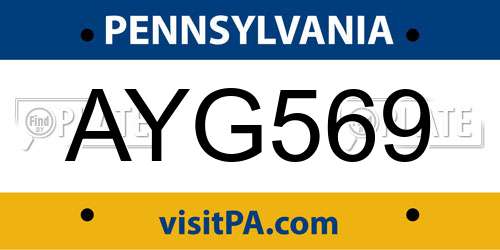 AYG569 Pennsylvania License Plate