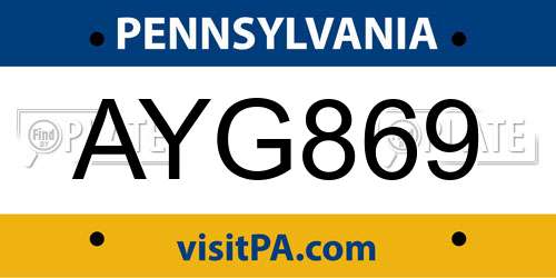 AYG869 Pennsylvania License Plate