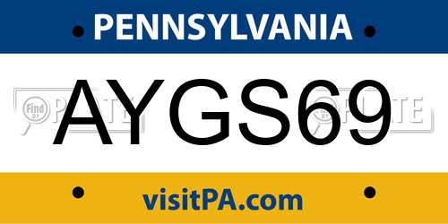 AYGS69 Pennsylvania License Plate